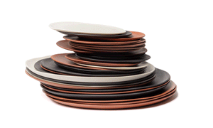 Stacked dessert plates by OXUM NYC