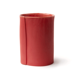 Red tall cup made by OXUM NYC, part of the handmade ceramic home accessories collection. The mug has a total of 16 oz capacity for any liquid.